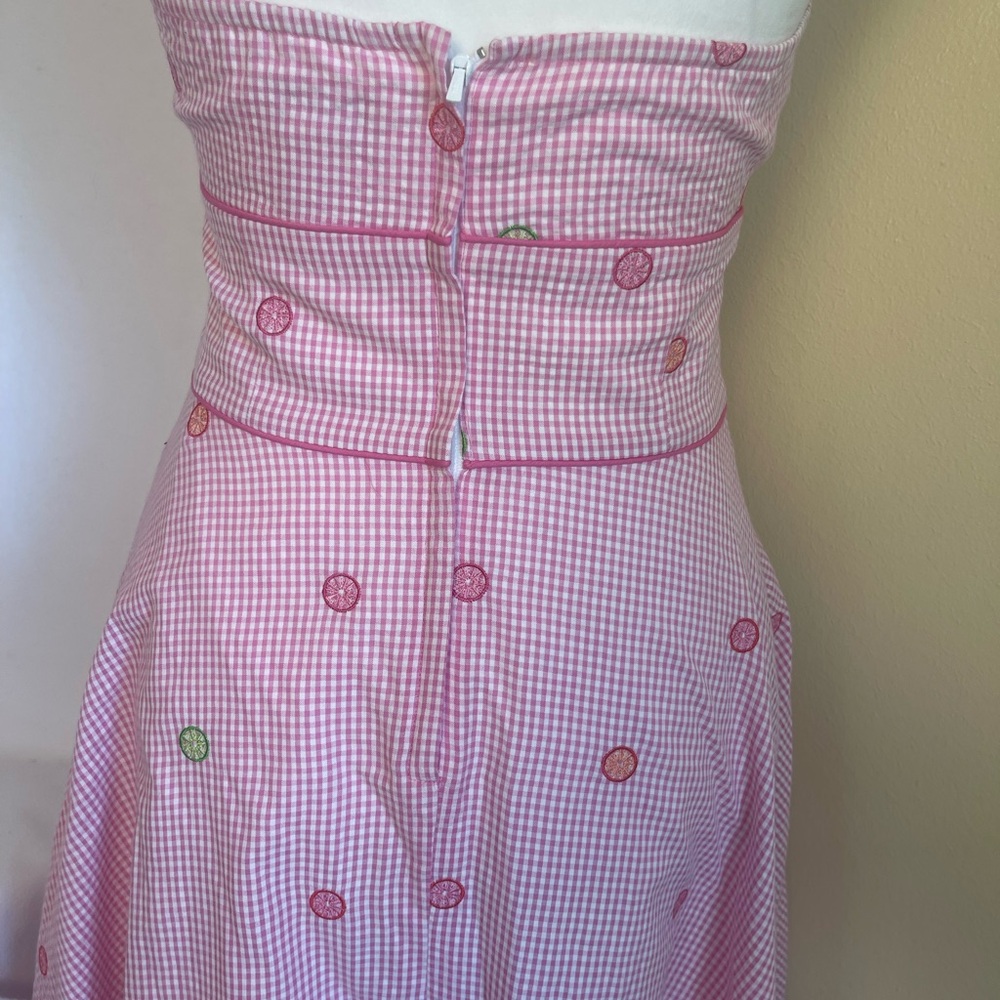 Vintage Lilly Pulitzer Pink Gingham Citrus Halter Dress Sz 0 Fit & Flare Resort - Picture 11 of 14